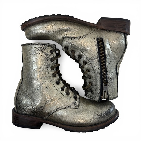Freebird Manchester Combat Boots Women Size 8 distressed metallic Leather Silver - Picture 9 of 12